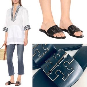 TORY BURCH INES FLAT LEATHER SLIDES SZ9